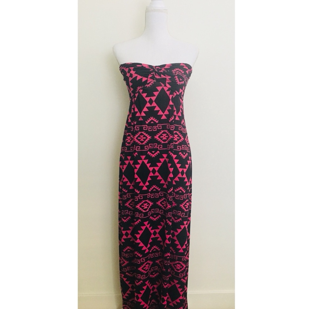 Rue 21 NWOT Aztec Maxi Strapless Dress Pink Black